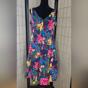 NWT Jones New York Cotton Colorful Floral Midi Dress Size 14